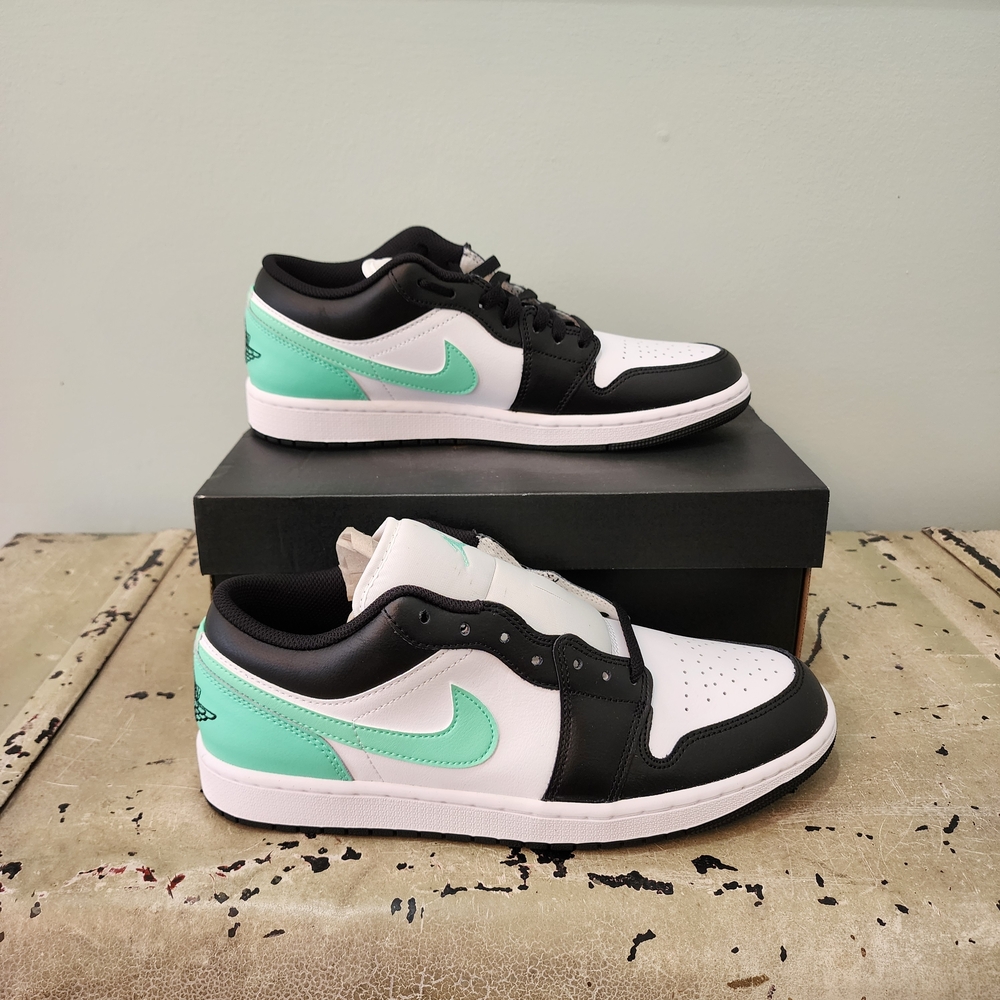 Nike Air Jordan 1 Low Men's Black and Teal Sneakers Size 10.5